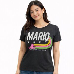 Mario Kart Rainbow Road Champ Graphic T-Shirt Black Nintendo Tee Size S